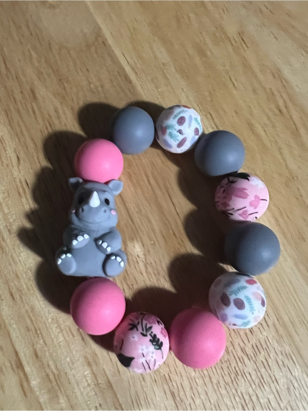Gray & Pink Rhino Beaded Stretch Bracelet B201